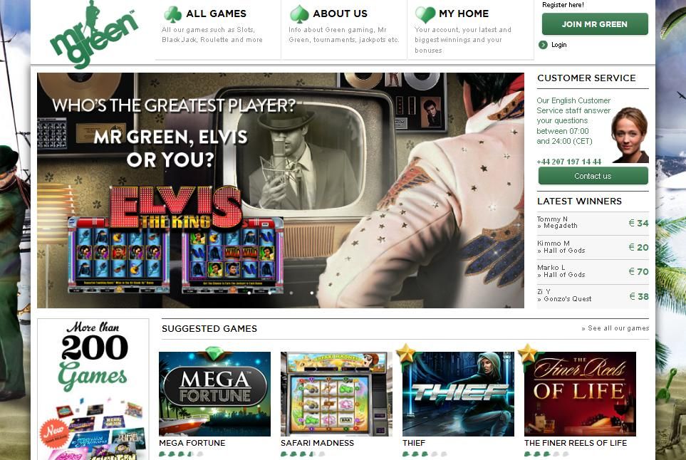 Mr. Green Casino website screenshot