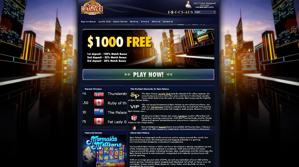 Spin Palace Online Casino Website Screenshot