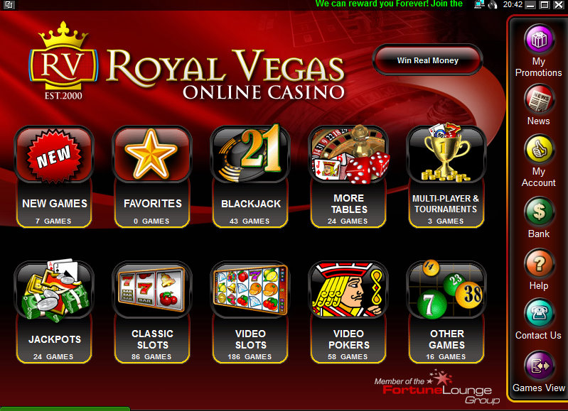 Royal Vegas Online Casino Lobby